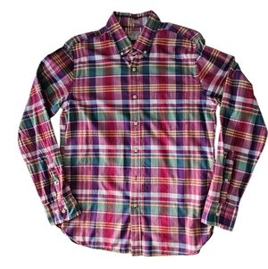 J. CREW Summer Plaid 100 % Cotton Button Down Slim Fit Shirt | SZ L